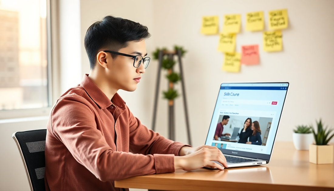 Person choosing an online technical course to build job-ready skills for a career change