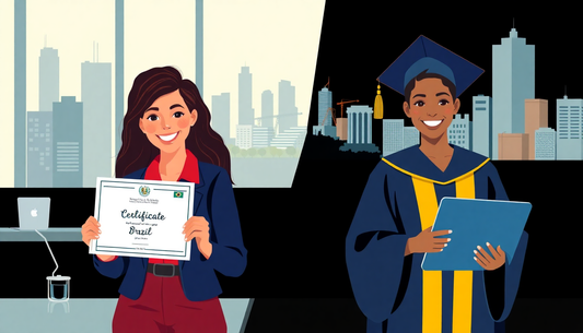 Side-by-side comparison of a technical certificate holder and a university degree graduate in Brazil