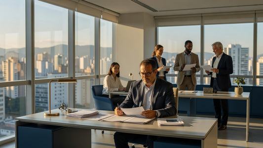 Expat professional reviewing healthcare documents in Brazil