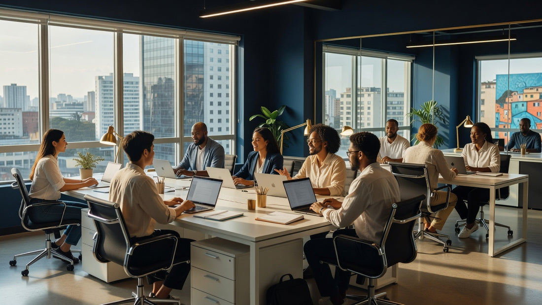 Customer service team working together in a Brazilian office