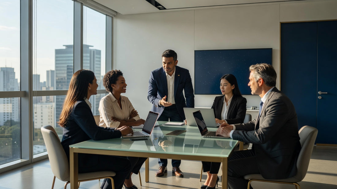 Expat professional networking in a Brazilian company office