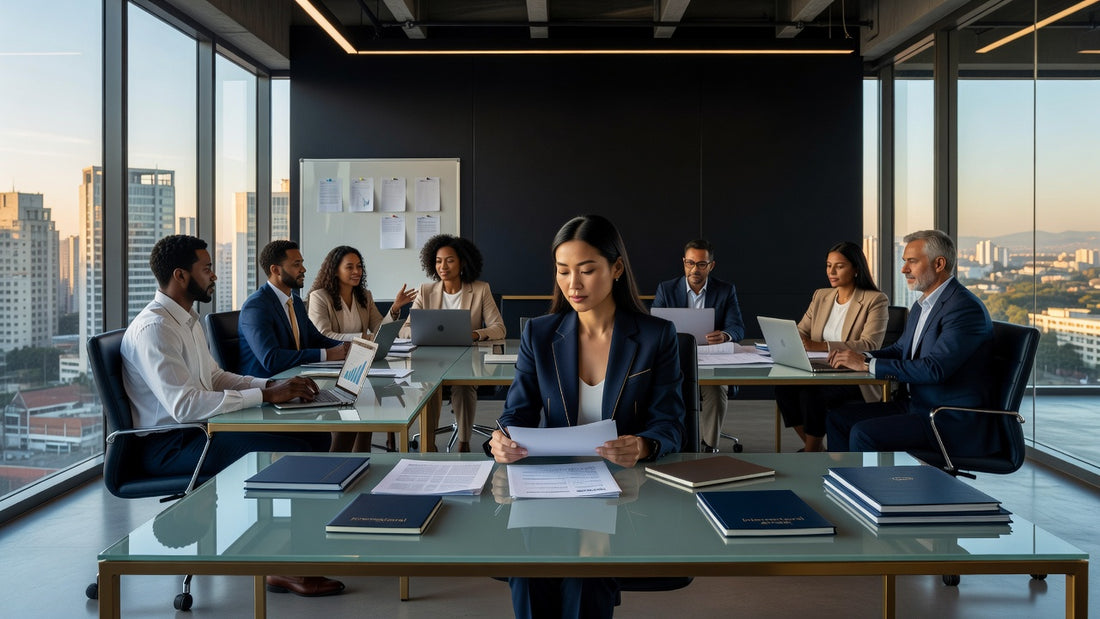 Buyer working on documents in Brazil office