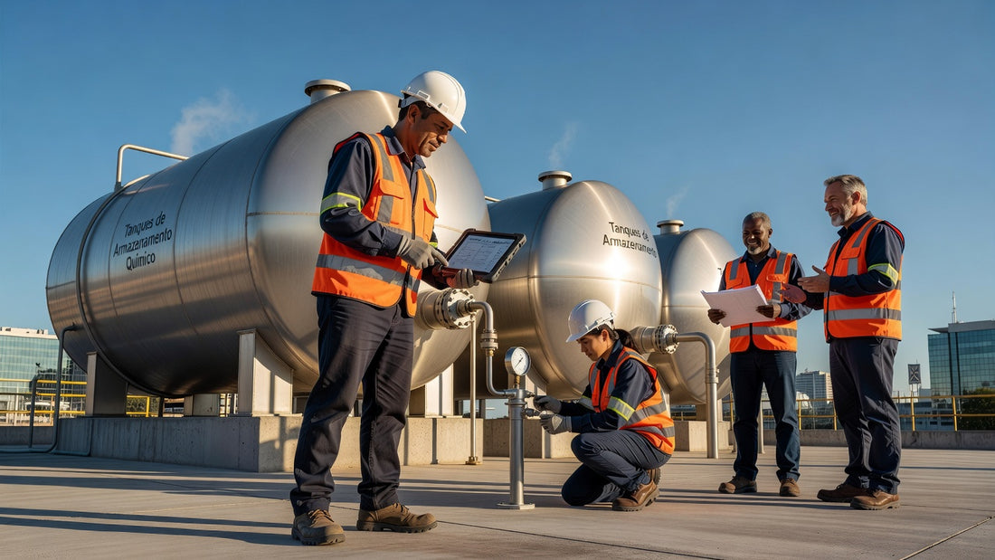 Worker checking chemical safety standards in Brazil