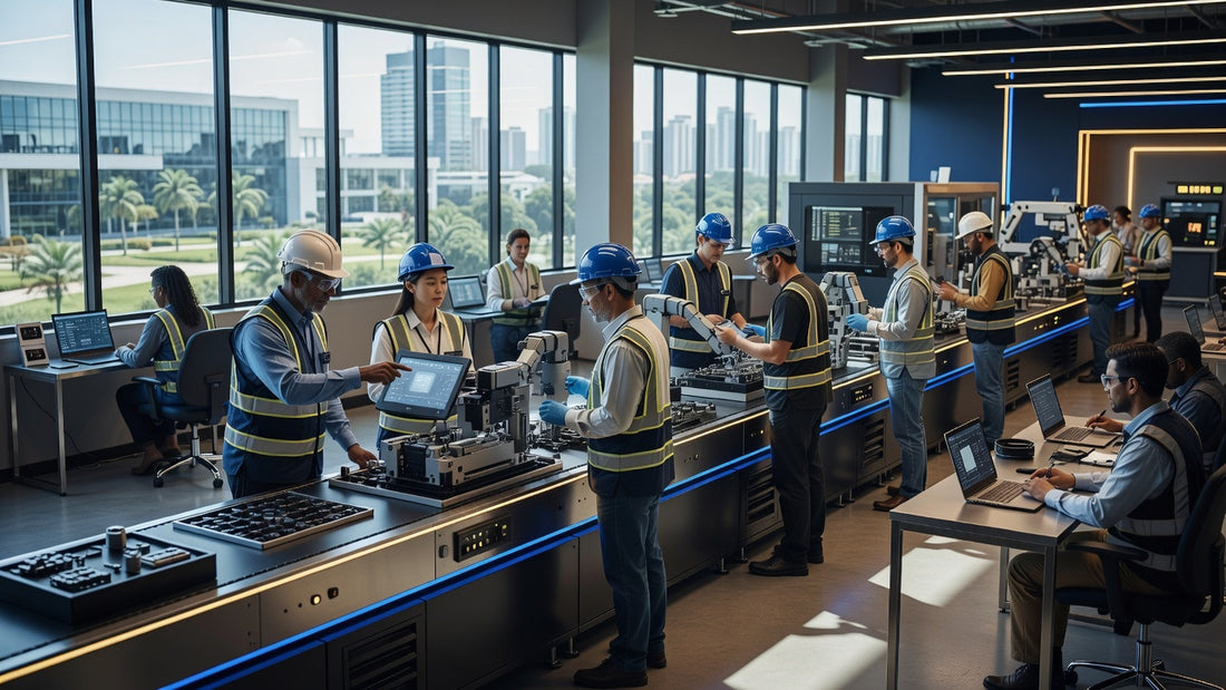 Brazilian factory workers using automation equipment
