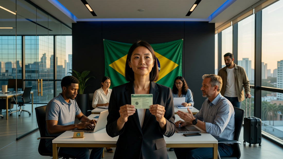 Foreign worker reviewing CTPS Brazil work card documents