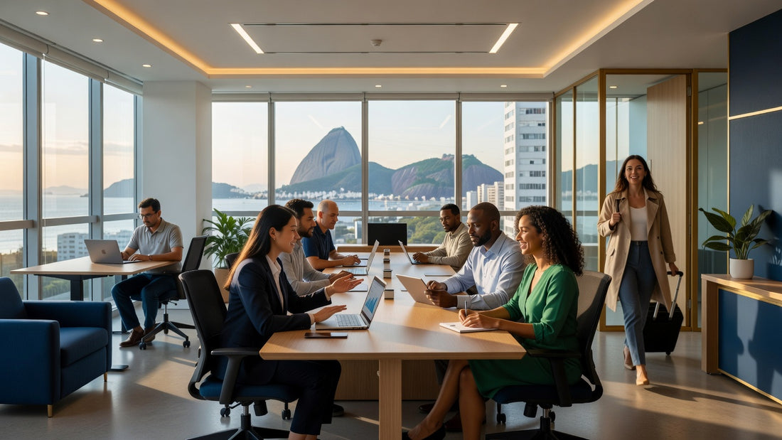 Professionals working together in a Brazilian startup environment