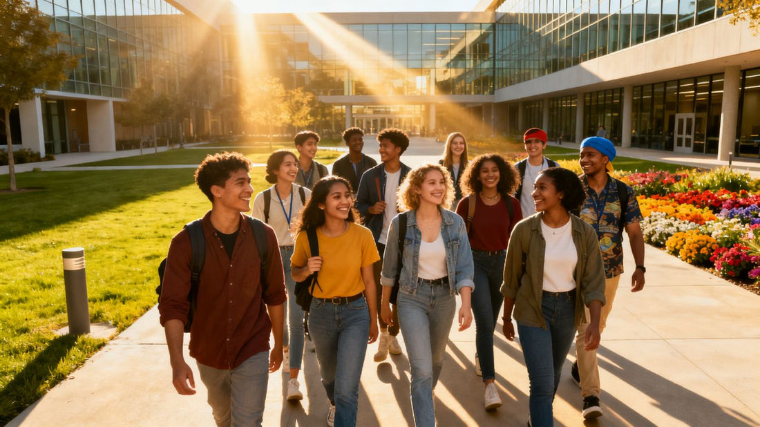 Global students on a modern campus