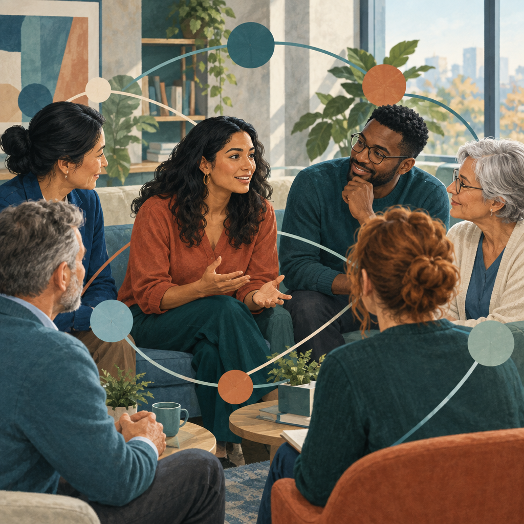 Multigenerational coworkers listening empathetically in a supportive workplace
