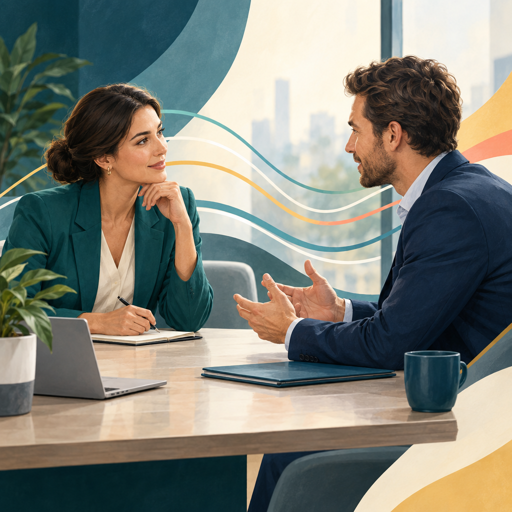 Two professionals listening and discussing commercial opportunities with trust