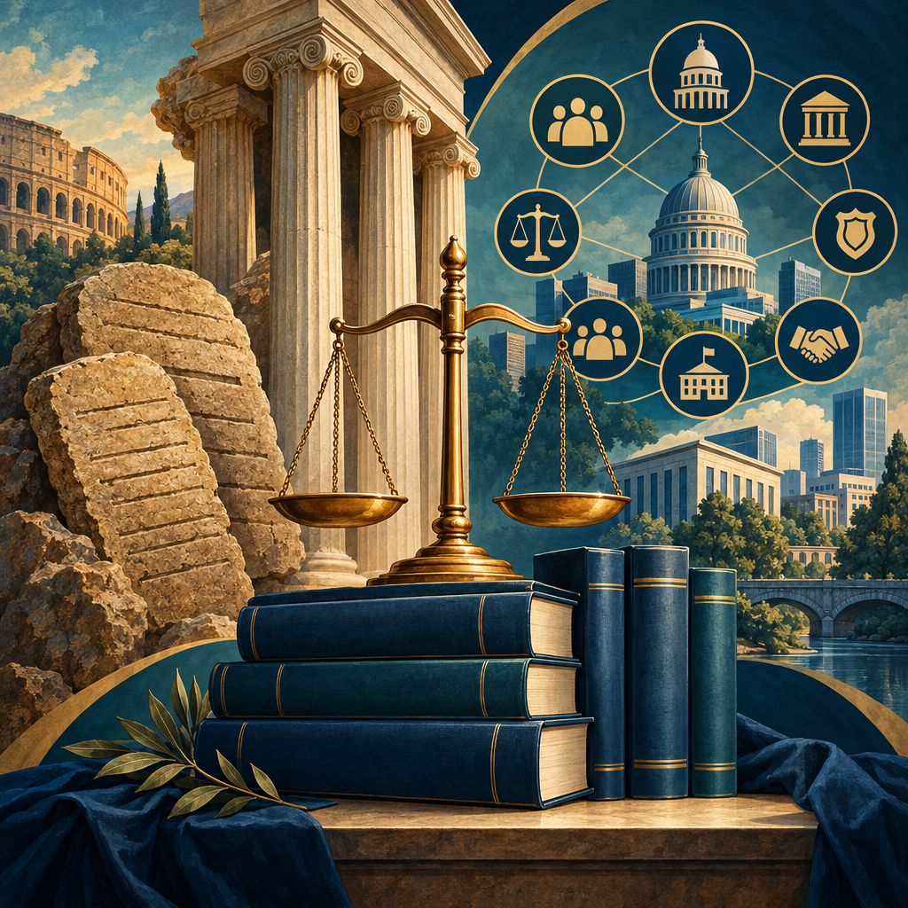 Historical legal artifacts, modern institutions and scales of justice